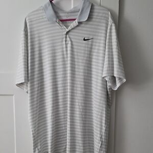 Nike Men's Light Gray Striped Polo Shirt